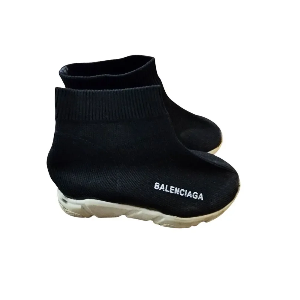 Balenciaga Toddler Sock Sneakers Black Logo Slip On Kids Shoes‎ Size 21